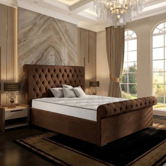 Perl Chesterfield Upholstered Ottoman Bed - Brown Chenille