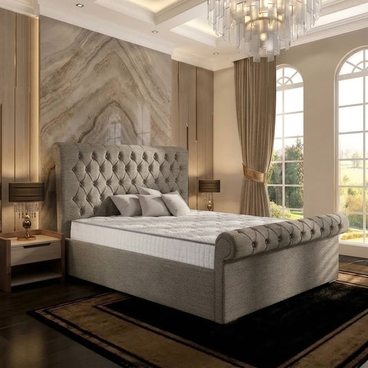 Perl Chesterfield Upholstered Ottoman Bed - Charcoal Chenille