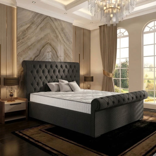 Perl Chesterfield Upholstered Ottoman Bed - Charcoal Linen
