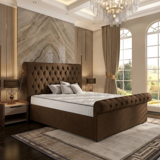 Perl Chesterfield Upholstered Ottoman Bed - Chocolate Plush Velvet