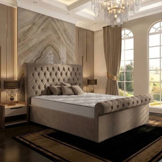 Perl Chesterfield Upholstered Ottoman Bed - Clay Wool