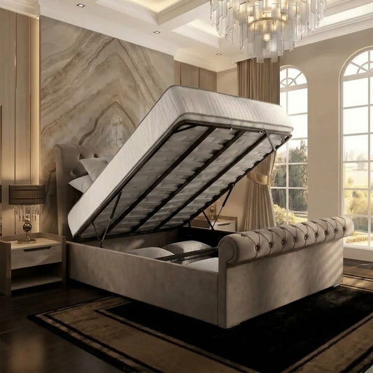 Perl Chesterfield Upholstered Ottoman Bed - Clay Wool