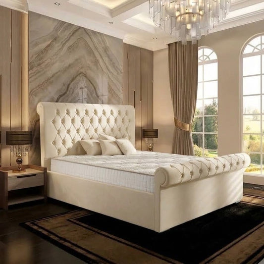 Perl Chesterfield Upholstered Ottoman Bed - Cream Naples