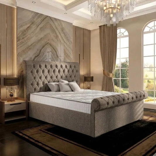 Perl Chesterfield Upholstered Ottoman Bed - Graphite Linen