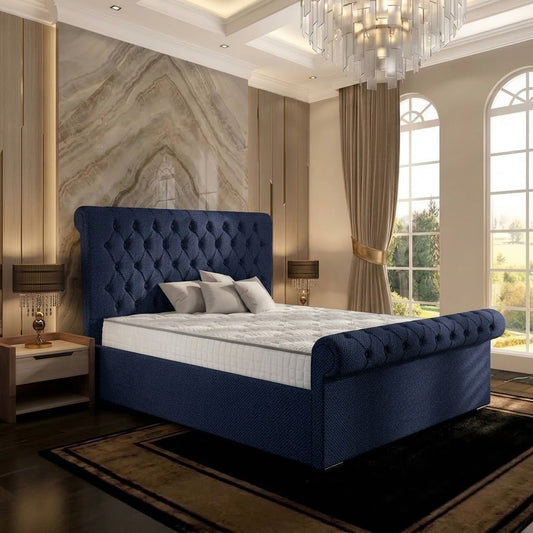 Perl Chesterfield Upholstered Ottoman Bed - Midnight Linen