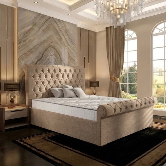 Perl Chesterfield Upholstered Ottoman Bed - Mink Chenille
