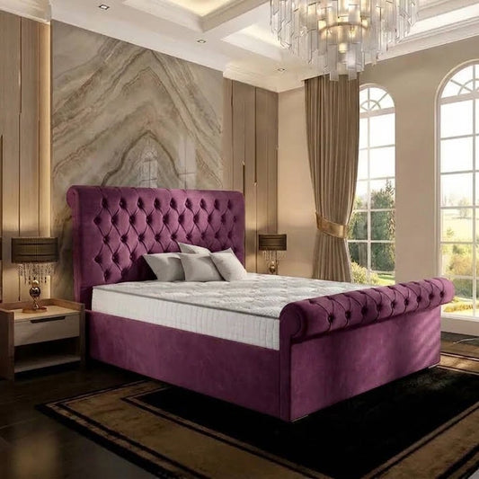 Perl Chesterfield Upholstered Ottoman Bed - Purple Plush Velvet