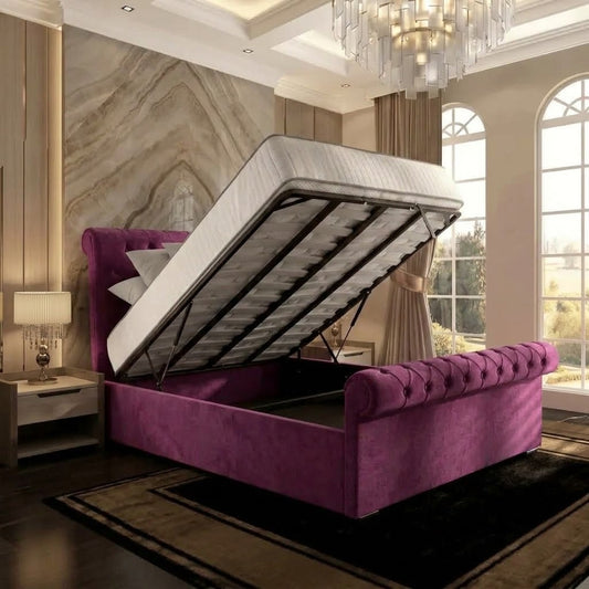 Perl Chesterfield Upholstered Ottoman Bed - Purple Plush Velvet