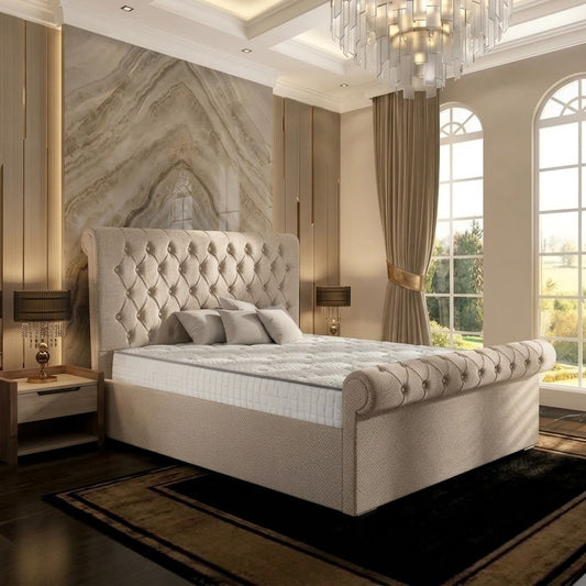 Perl Chesterfield Upholstered Ottoman Bed - Putty Linen