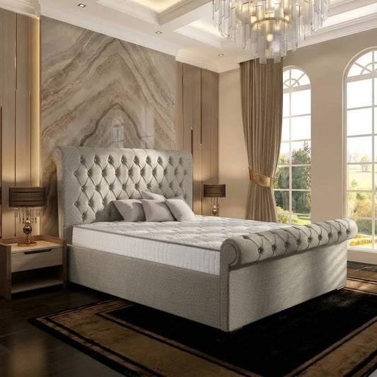 Perl Chesterfield Upholstered Ottoman Bed - Sage Linen