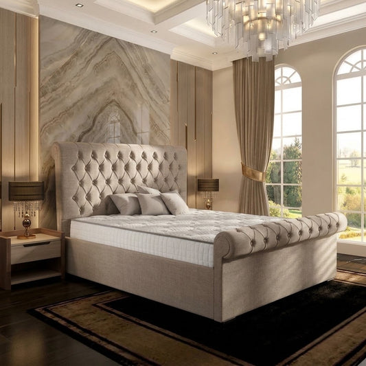 Perl Chesterfield Upholstered Ottoman Bed - Silver Plush Velvet