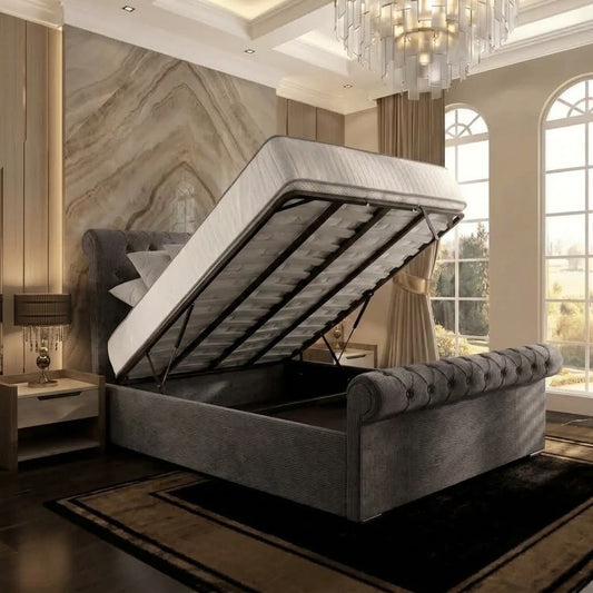 Perl Chesterfield Upholstered Ottoman Bed - Silver Naples