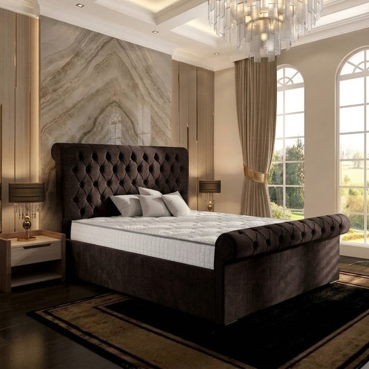 Perl Chesterfield Upholstered Ottoman Bed - Slate Grey Naples