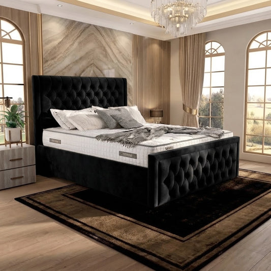 Silk Upholstered Ottoman Bed - Black Chenille