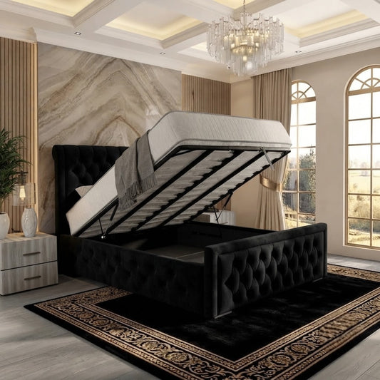 Silk Upholstered Ottoman Bed - Black Chenille