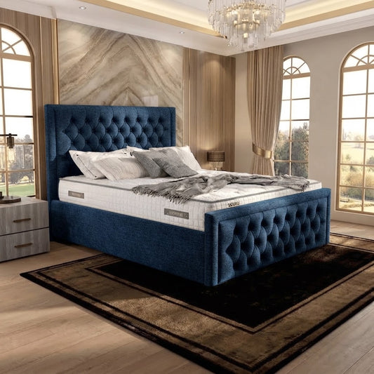 Silk Upholstered Ottoman Bed - Blue Chenille