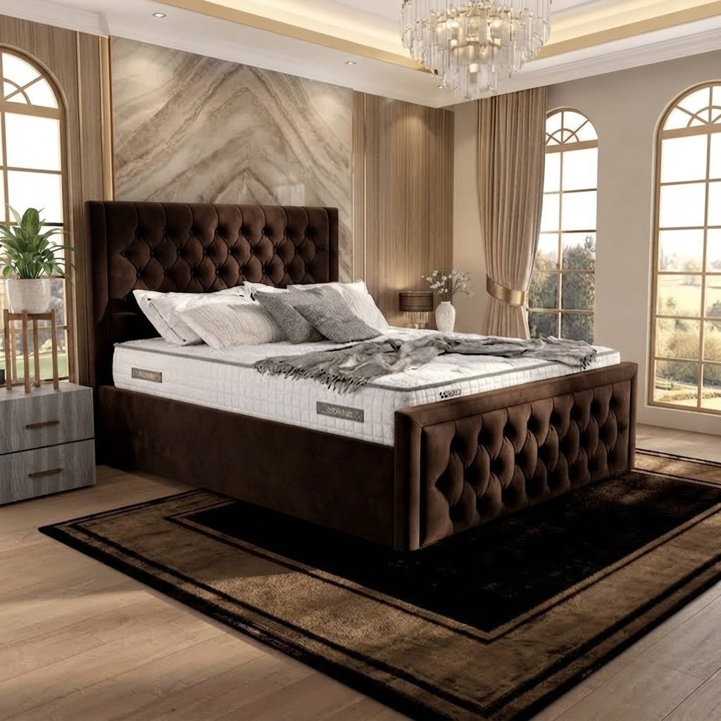 Silk Upholstered Ottoman Bed - Brown Naples