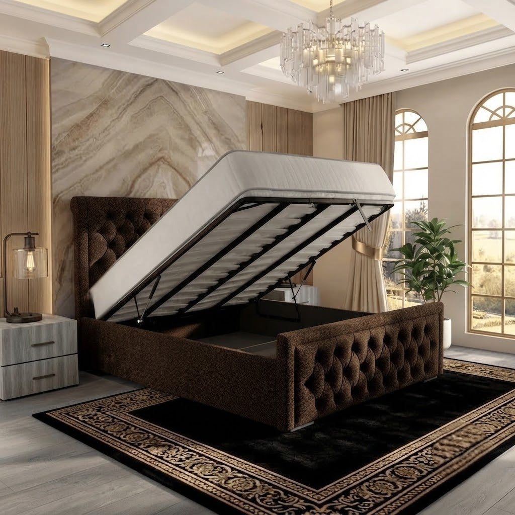 Silk Upholstered Ottoman Bed - Brown Naples