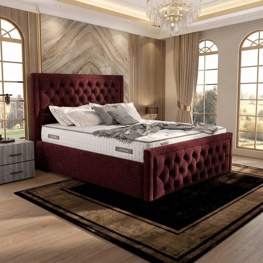Silk Upholstered Ottoman Bed - Burgundy Plush Velvet