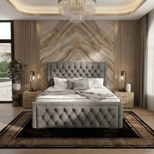Silk Upholstered Ottoman Bed - Charcoal Chenille