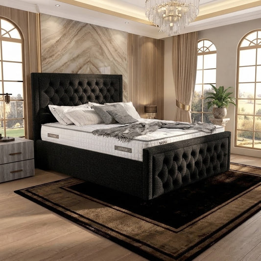 Silk Upholstered Ottoman Bed - Charcoal Linen