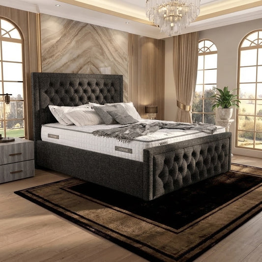 Silk Upholstered Ottoman Bed - Charcoal Plush Velvet