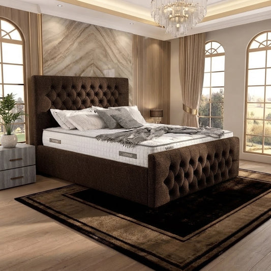 Silk Upholstered Ottoman Bed - Chocolate Plush Velvet