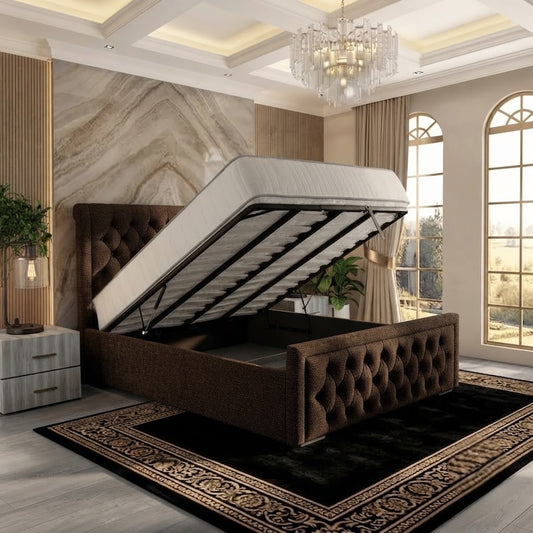 Silk Upholstered Ottoman Bed - Chocolate Plush Velvet