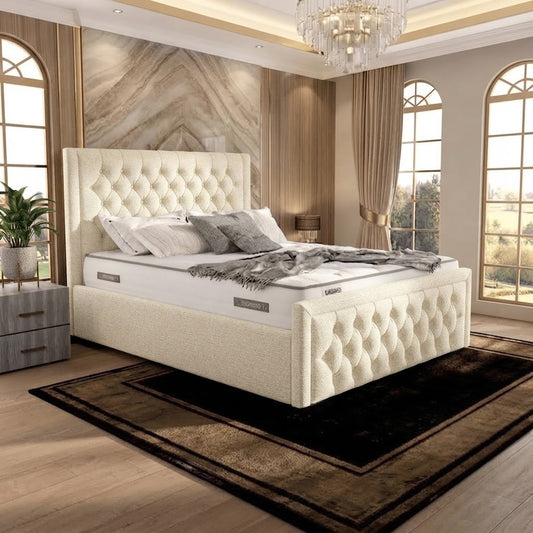 Silk Upholstered Ottoman Bed - Cream Naples