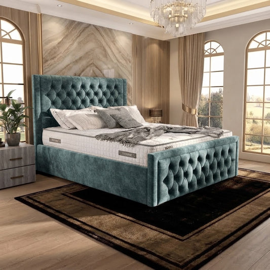 Silk Upholstered Ottoman Bed - Duck Egg Plush Velvet