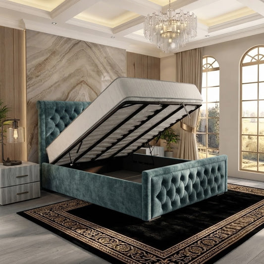 Silk Upholstered Ottoman Bed - Duck Egg Plush Velvet