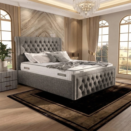 Silk Upholstered Ottoman Bed - Graphite Linen