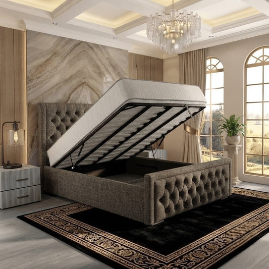 Silk Upholstered Ottoman Bed - Graphite Linen