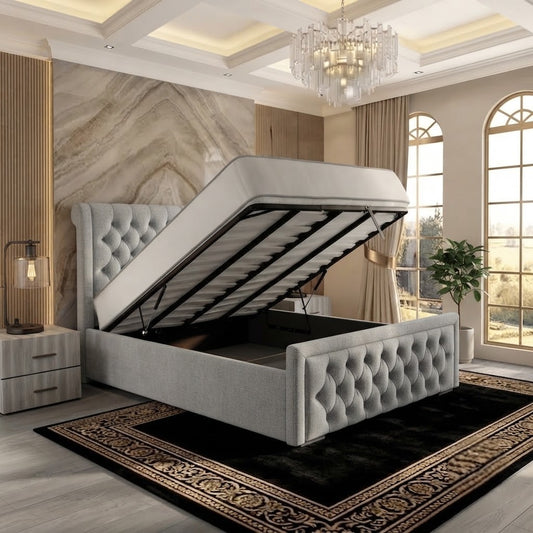 Silk Upholstered Ottoman Bed - Grey Chenille