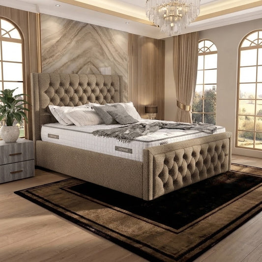 Silk Upholstered Ottoman Bed - Latte Wool