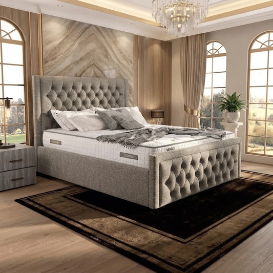 Silk Upholstered Ottoman Bed - Light Grey Plush Velvet