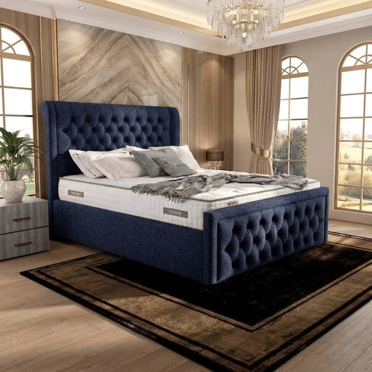 Silk Upholstered Ottoman Bed - Midnight Linen