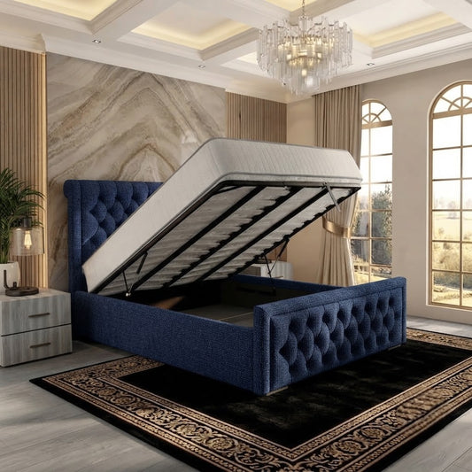 Silk Upholstered Ottoman Bed - Midnight Linen