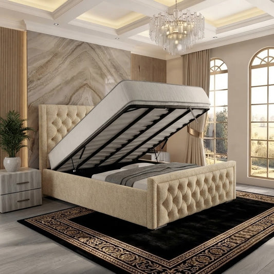 Silk Upholstered Ottoman Bed - Mink Chenille