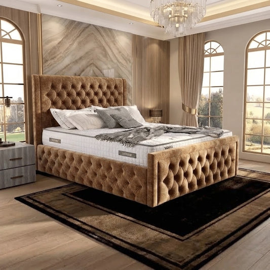 Silk Upholstered Ottoman Bed - Mink Naples