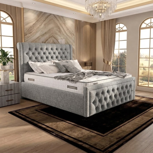 Silk Upholstered Ottoman Bed - Pewter Wool