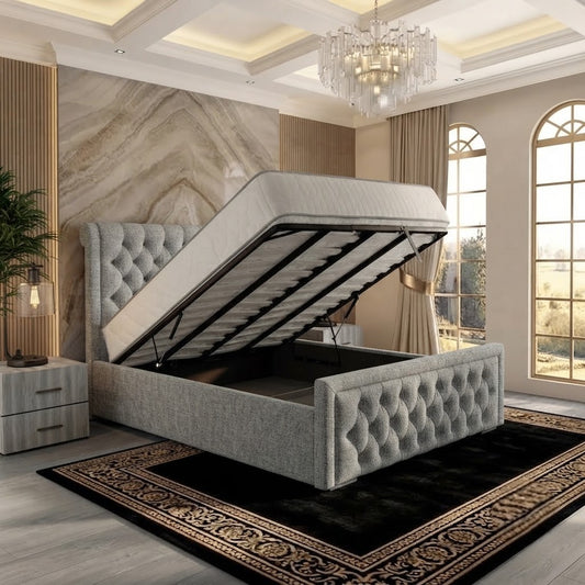 Silk Upholstered Ottoman Bed - Pewter Wool