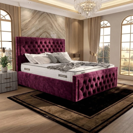 Silk Upholstered Ottoman Bed - Purple Plush Velvet
