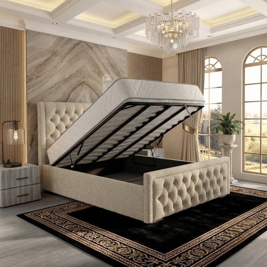 Silk Upholstered Ottoman Bed - Putty Linen