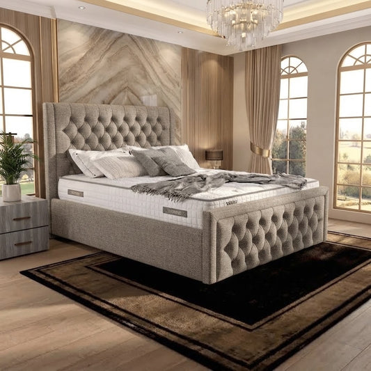 Silk Upholstered Ottoman Bed - Putty Plush Velvet