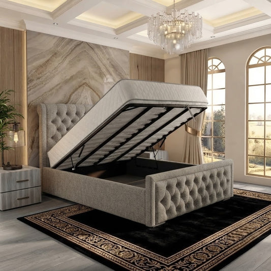 Silk Upholstered Ottoman Bed - Putty Plush Velvet