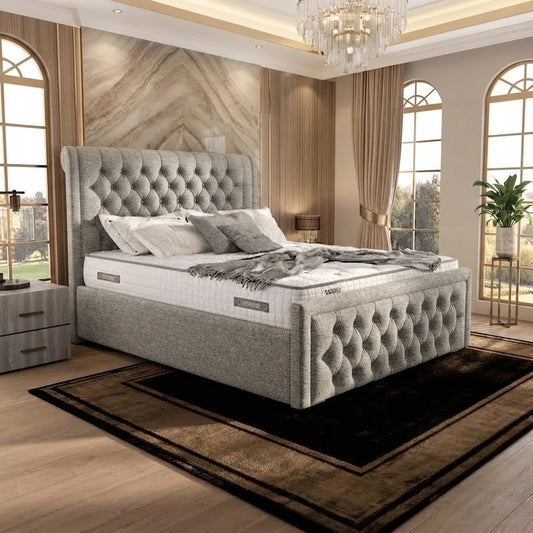 Silk Upholstered Ottoman Bed - Sage Linen