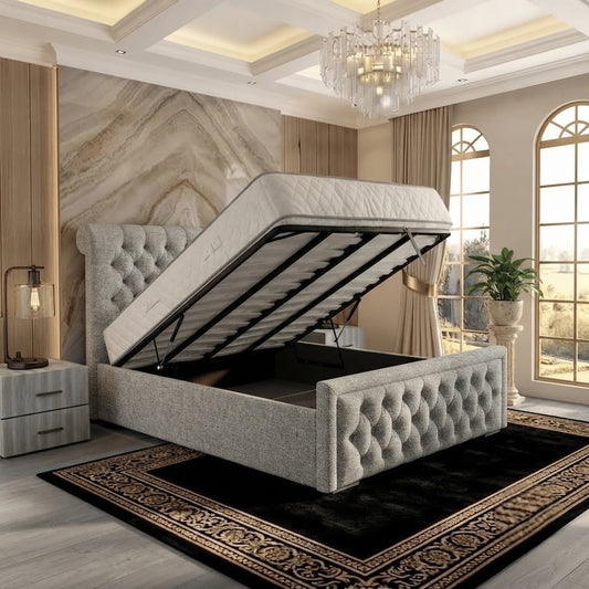 Silk Upholstered Ottoman Bed - Sage Linen