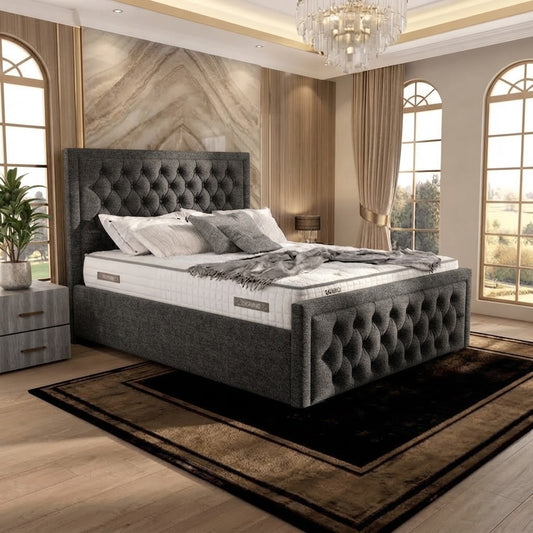 Silk Upholstered Ottoman Bed - Silver Naples