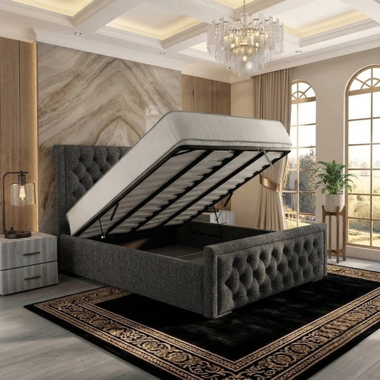 Silk Upholstered Ottoman Bed - Silver Naples
